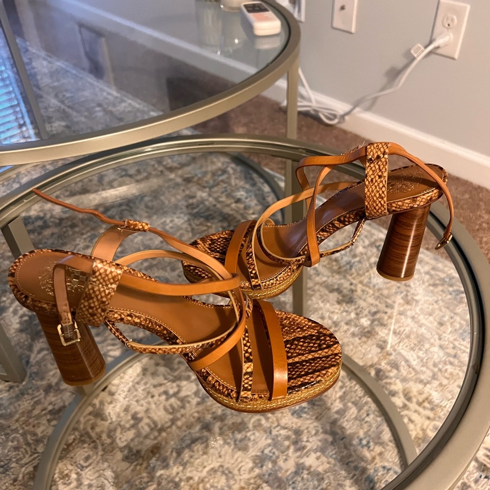Vince Camuto Leather Snake Print Lace Up Heeled Sandals Size 7.5 nwot - Picture 9 of 13